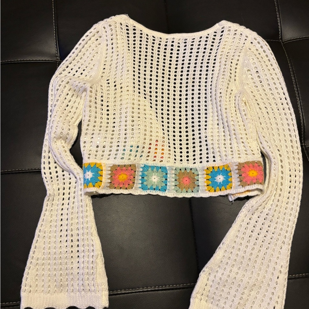 Women's Crochet Cardigan Sweater - Picture 2 of 2